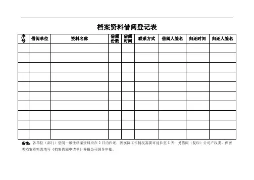 档案资料借阅登记相关表格