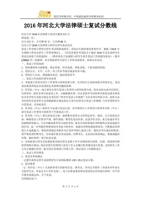 2016年河北大学法律硕士复试分数线