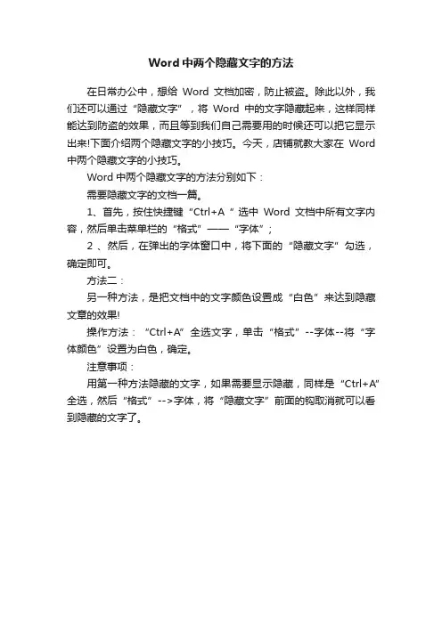 Word中两个隐藏文字的方法