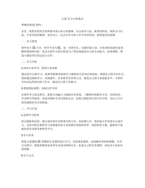 公派 学习计划 格式