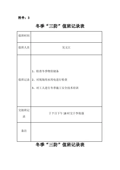 冬季三防值班记录表格模板格模板