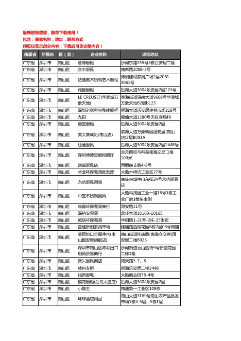 新版广东省深圳市南山区厨卫电器企业公司商家户名录单联系方式地址大全98家