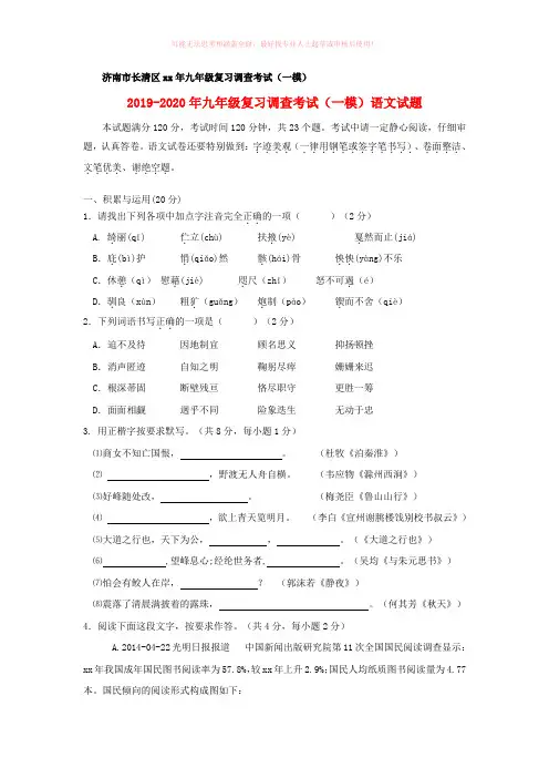 2019-2020年九年级复习调查考试(一模)语文试题