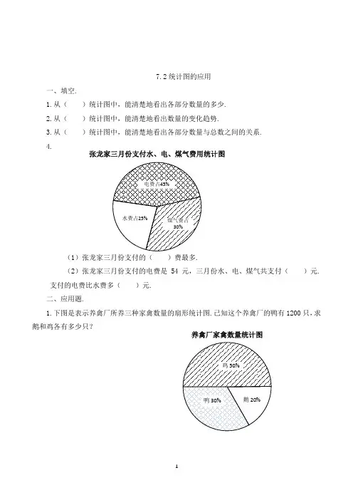 数学六年级上册统计图表的应用一课一练(含答案)