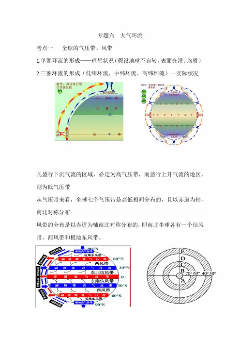 2022年高考地理核心考点专题复习：专题六  大气环流