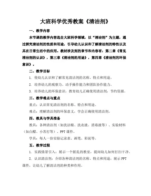 大班科学优秀教案《清洁剂》