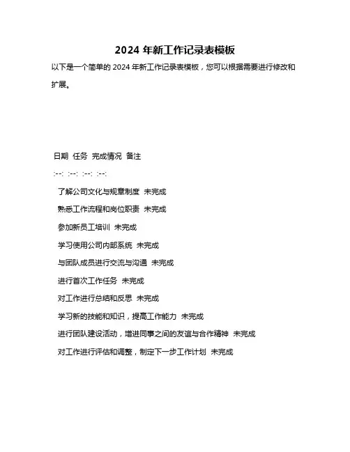 2024年新工作记录表模板