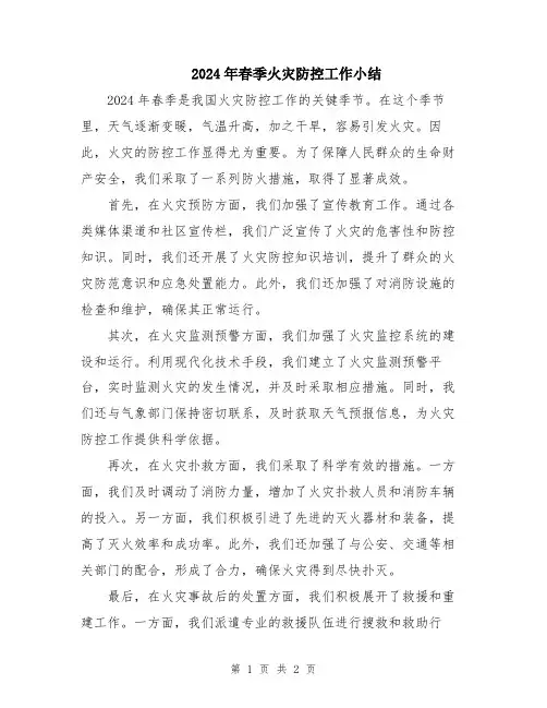 2024年春季火灾防控工作小结