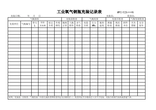 各种气体充装记录表