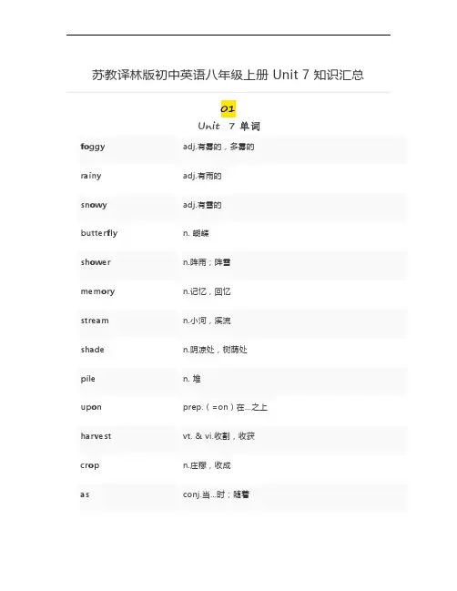 苏教译林版初中英语八年级上册 Unit 7 知识汇总