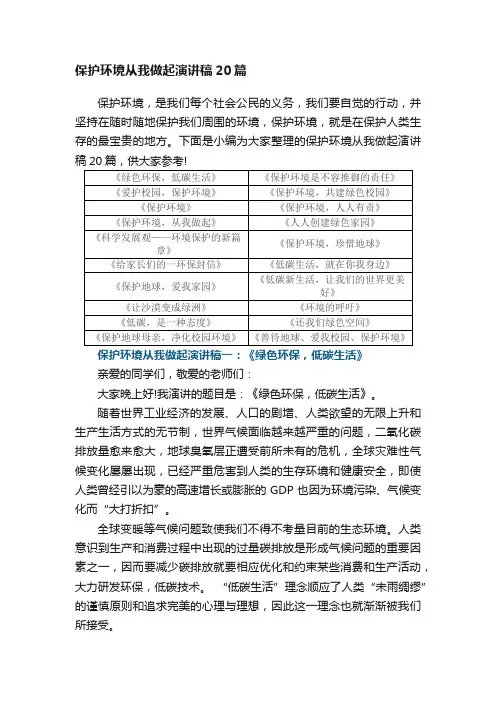 保护环境从我做起演讲稿20篇