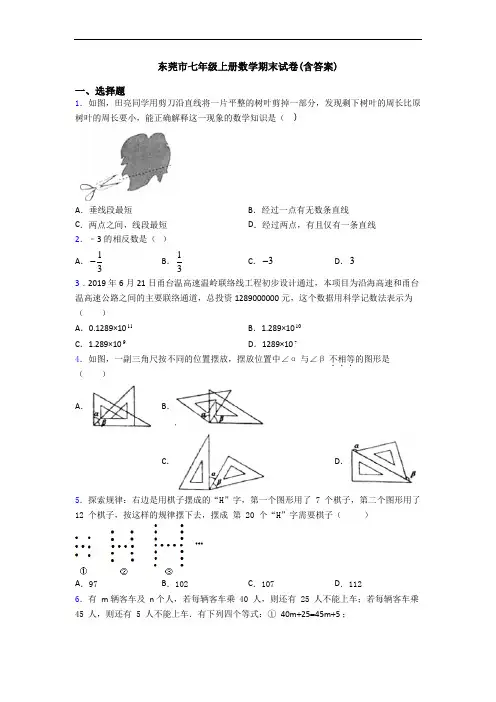 东莞市七年级上册数学期末试卷(含答案)