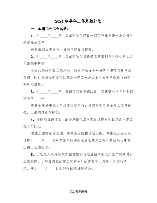 2024年半年工作总结计划(3篇)