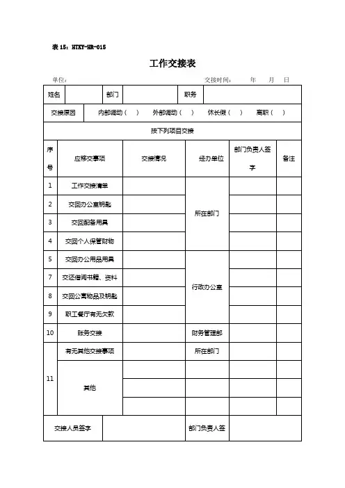 工作交接表