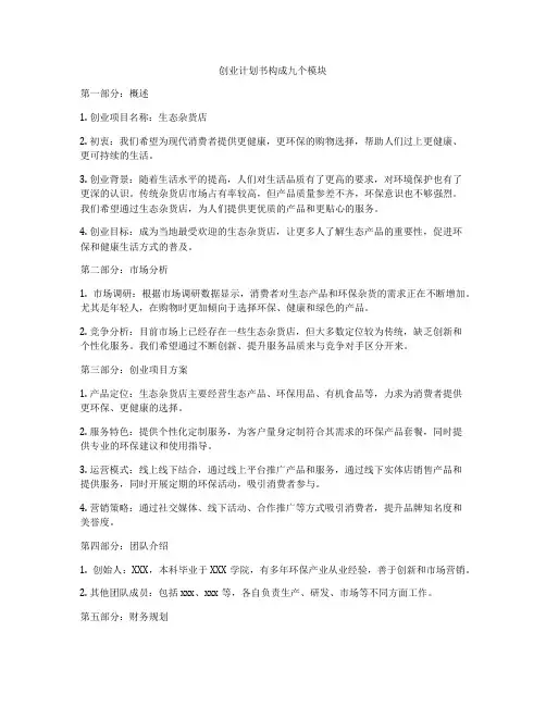 创业计划书构成九个模块