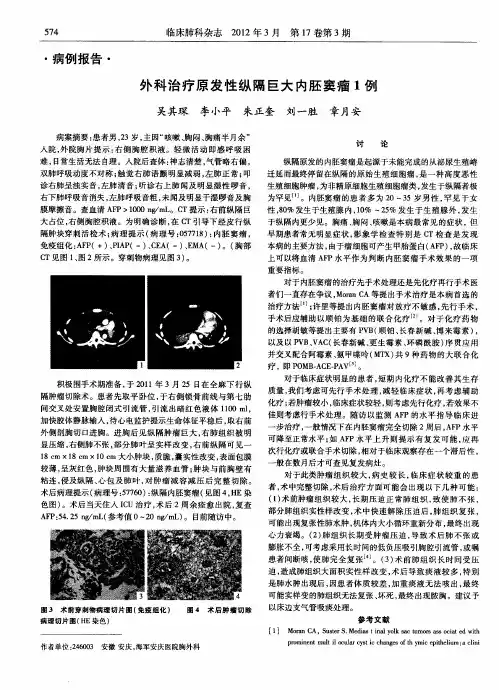 外科治疗原发性纵隔巨大内胚窦瘤1例