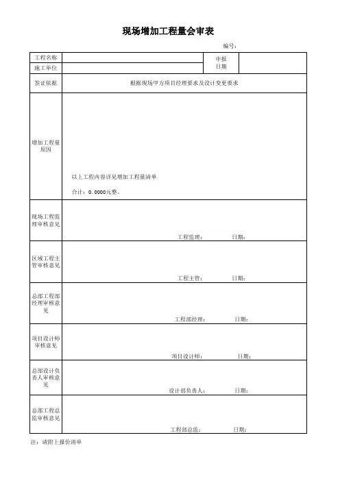 现场增加工程量会审表