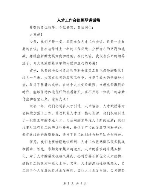 人才工作会议领导讲话稿