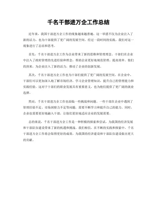 千名干部进万企工作总结