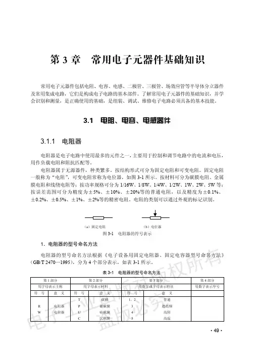 常用电子元器件基础知识说明书