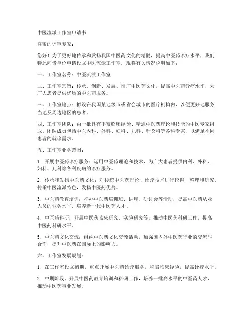 中医流派工作室申请书范文