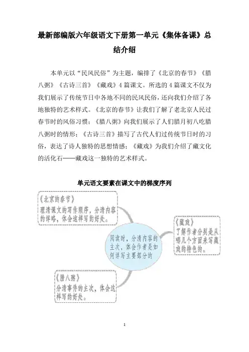 最新部编版六年级语文下册第一单元《集体备课》总结介绍