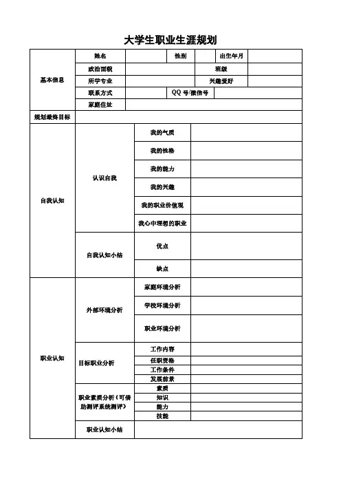 大学生职业生涯规划模板(空表格)