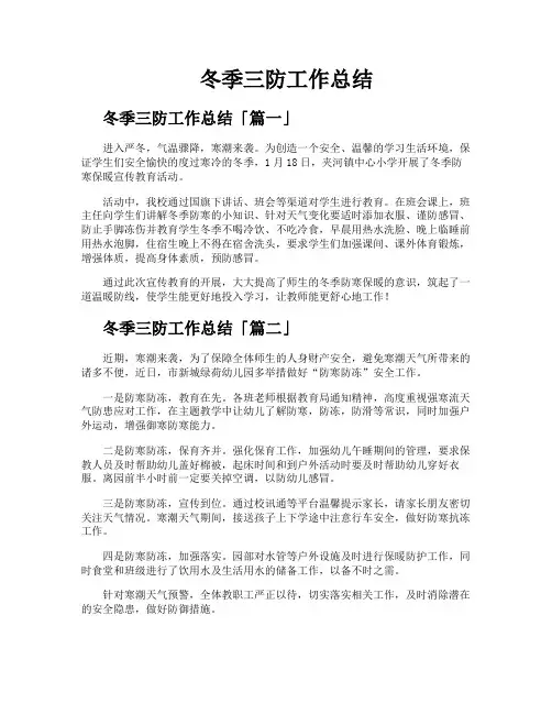 冬季三防工作总结