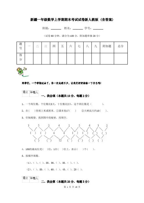 新疆一年级数学上学期期末考试试卷新人教版 (含答案)