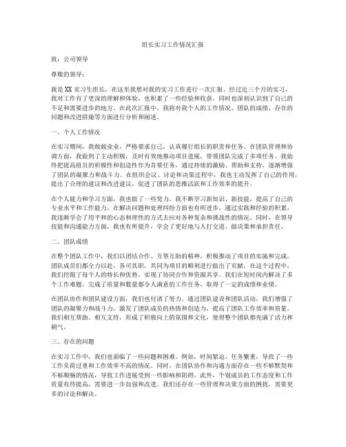 组长实习工作情况汇报