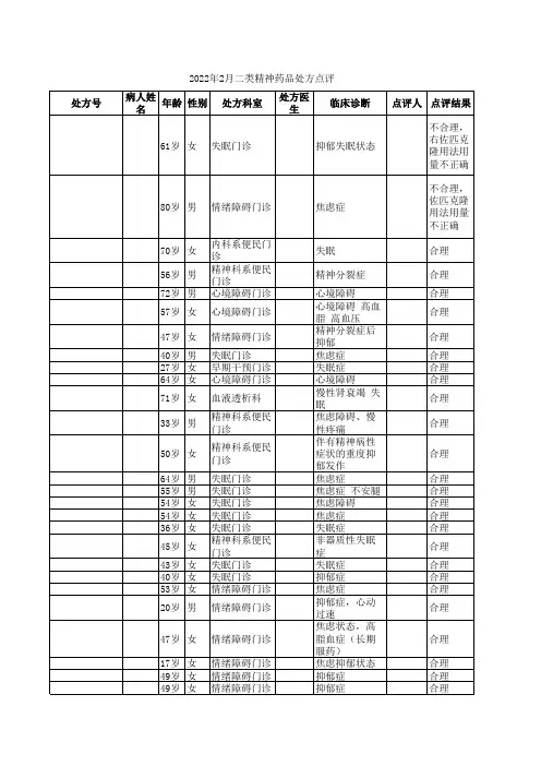 2022年二类精神药品处方点评模板