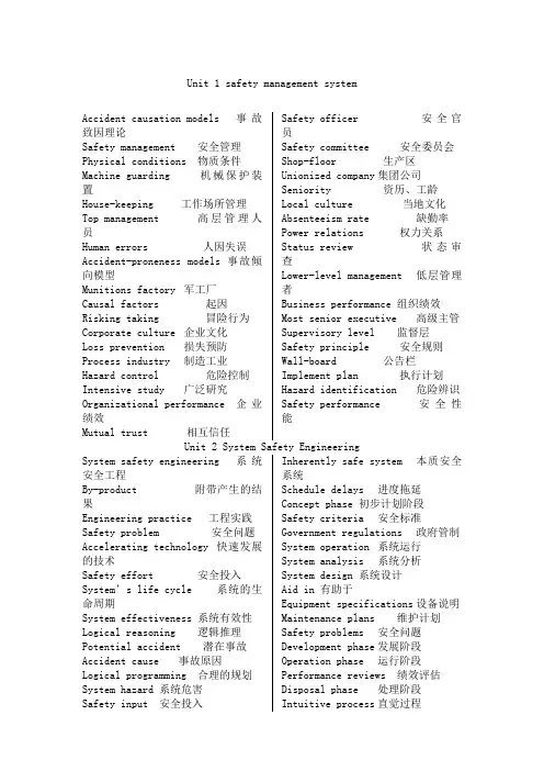 安全专业英语词汇