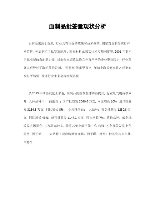 血制品批签量现状分析