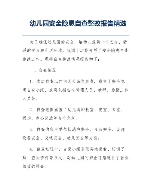 幼儿园安全隐患自查整改报告精选