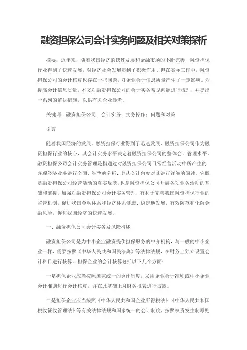 融资担保公司会计实务问题及相关对策探析