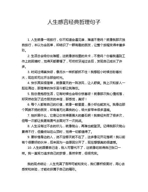 人生感言经典哲理句子
