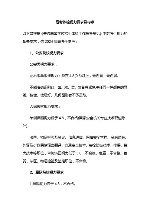 高考体检视力要求及标准