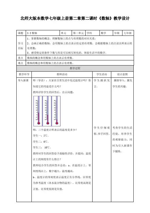 七年级数学上册第2章《数轴》名师教案(北师大版)