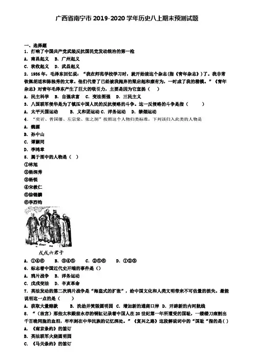 广西省南宁市2019-2020学年历史八上期末预测试题