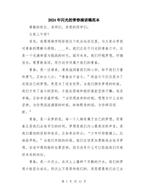 2024年闪光的青春演讲稿范本（5篇）