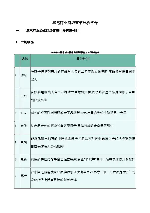家电行业网络营销分析报告doc