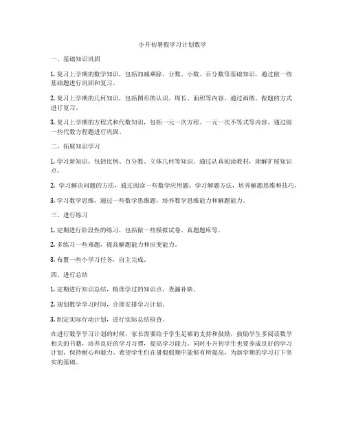 小升初暑假学习计划数学