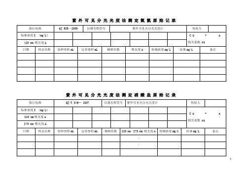 污水处理厂化验室原始记录表格【范本模板】
