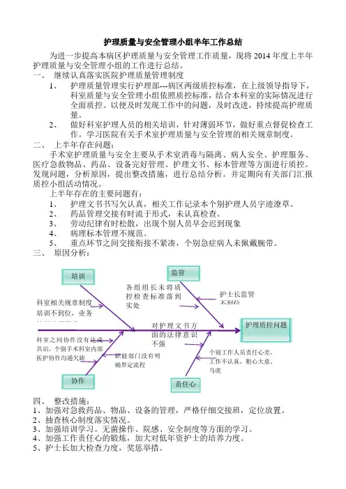 护理质量与安全管理小组半年工作总结