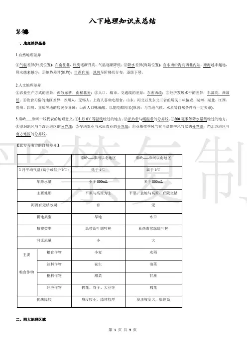 人教八年级下册地理知识点总结