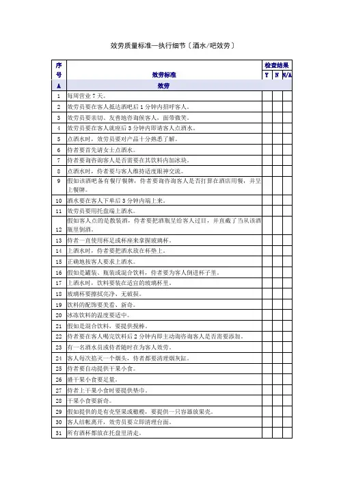 酒水酒吧服务质量检查表