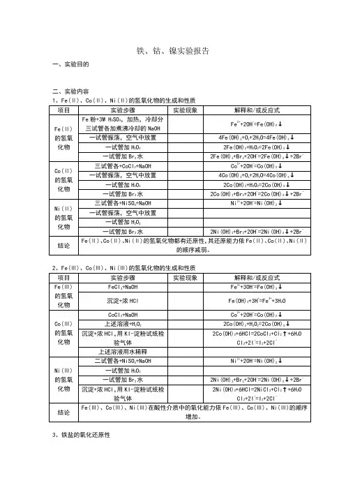 铁、钴、镍实验报告
