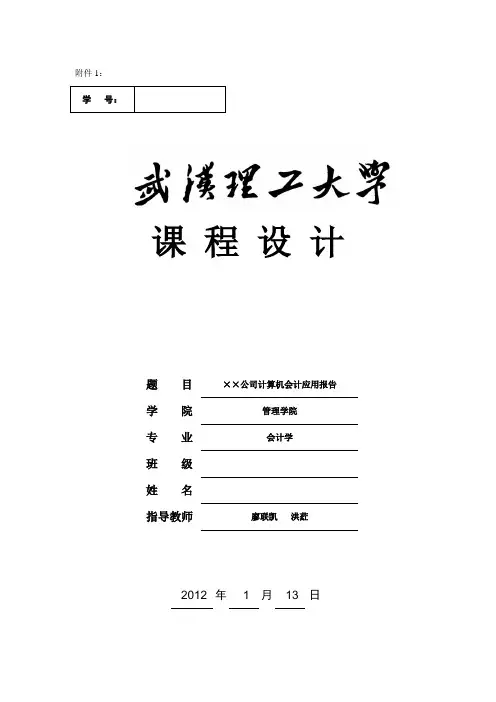 计算机会计课程设计报告书写格式