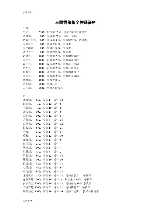 三国群侠传全物品资料