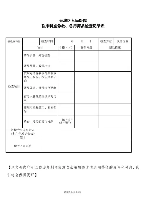 急救、备用药品检查记录表
